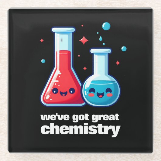 かわいいフラスコ&チューブ私たちは化学を持っ得てい素晴らしる ガラスコースター (正面)