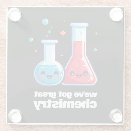 かわいいフラスコ&チューブ私たちは化学を持っ得てい素晴らしる ガラスコースター (裏面)