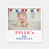 かわいいフラッグス1st誕生日フォトバースデーパーティー スタンダードカクテルナプキン (正面)