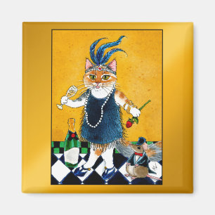 かわいいフラッパー猫、マウスアールデコ1920s マグネット