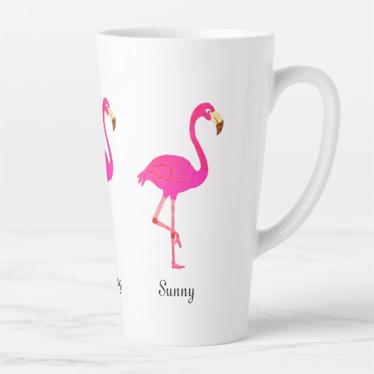 かわいいフラミンゴとカリグラフィー カフェラテマグ (右)