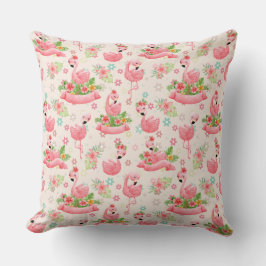 かわいいフラミンゴと熱帯の花 クッション