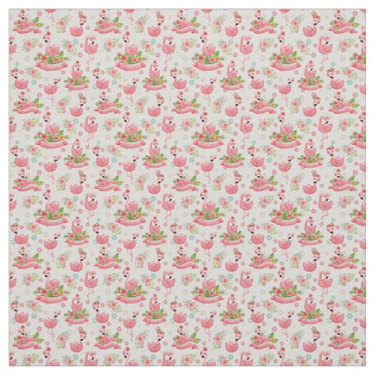 かわいいフラミンゴと熱帯の花 ファブリック (見本)