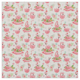 かわいいフラミンゴと熱帯の花 ファブリック