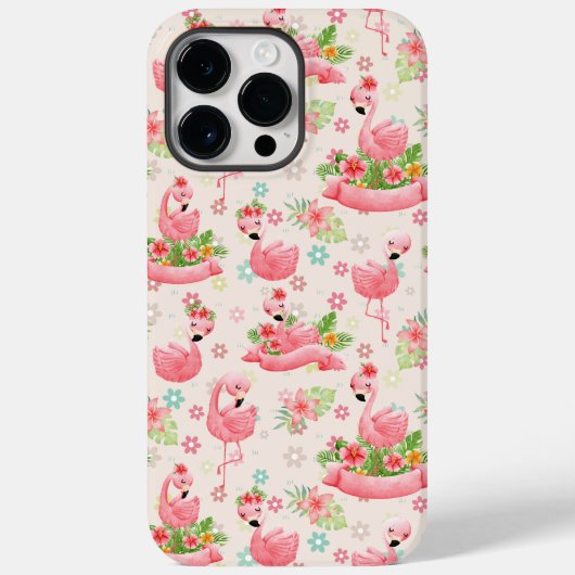 かわいいフラミンゴと熱帯の花 Case-Mate iPhoneケース (裏面)