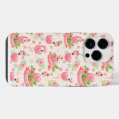かわいいフラミンゴと熱帯の花 iPhoneケース (裏面横)