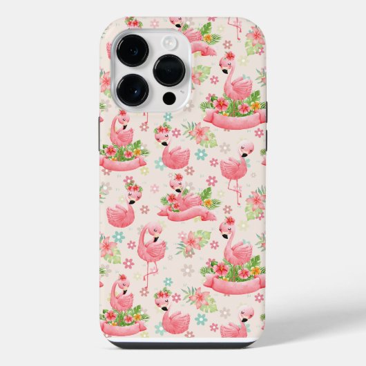 かわいいフラミンゴと熱帯の花 iPhoneケース (裏面)