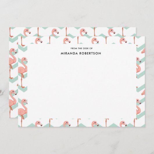 かわいいフラミンゴの夏のメッセージカード ノートカード (正面/裏面)