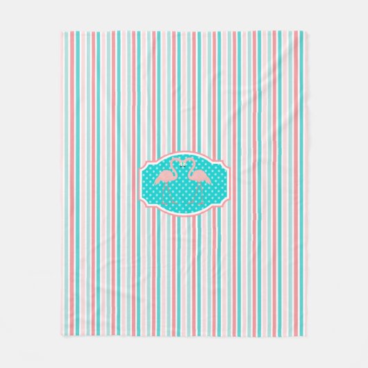 かわいいフラミンゴの恋の模様 フリースブランケット (正面)