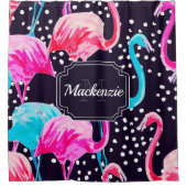 かわいいフラミンゴの柄 シャワーカーテン (正面)