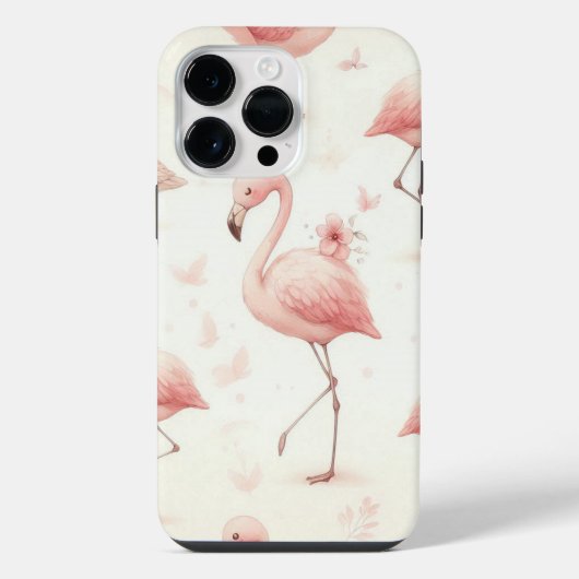 かわいいフラミンゴの群れ iPhoneケース (裏面)
