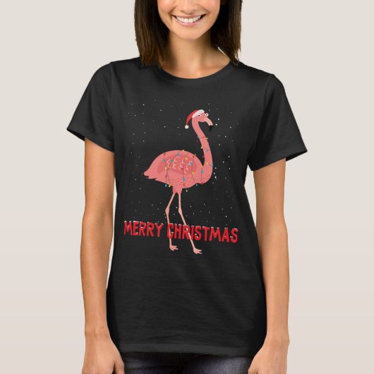 かわいいフラミンゴクリスマスツリーライト Tシャツ (正面)