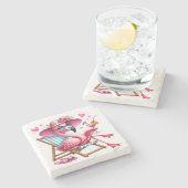 かわいいフラミンゴクリップアート ストーンコースター (横)