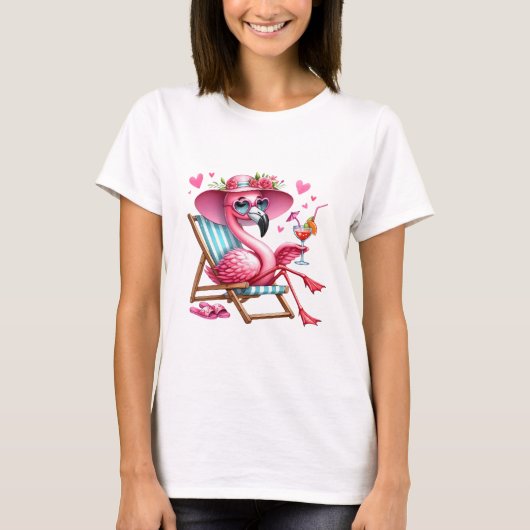 かわいいフラミンゴクリップアート Tシャツ (正面)
