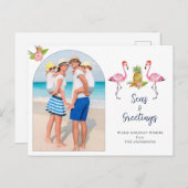 かわいいフラミンゴスのクリスマスフォトホリデー シーズンポストカード (正面/裏面)