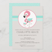 かわいいフラミンゴパーソナライズされたバードシャワー 招待状 (正面/裏面)