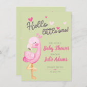 かわいいフラミンゴベビーシャワー招待状for Girl 招待状 (正面/裏面)