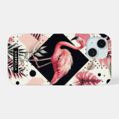 かわいいフラミンゴ幾何学模様 iPhone 15ケース (裏面横)