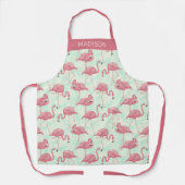 かわいいフラミンゴ柄の名前をカスタムする エプロン (正面)