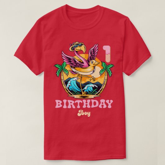 かわいいフラミンゴ1歳の誕生日ボーイ Tシャツ (デザイン正面)