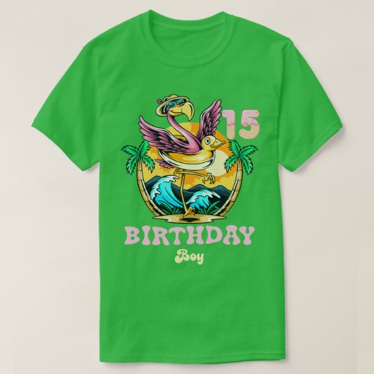 かわいいフラミンゴ15誕生日少年 Tシャツ (デザイン正面)