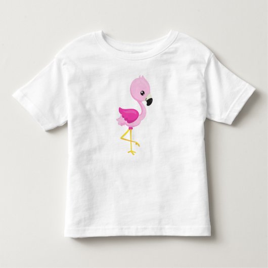 かわいいフラミンゴ、ベビーフラミンゴ、ピンクのフラミンゴ、鳥 トドラーTシャツ (正面)