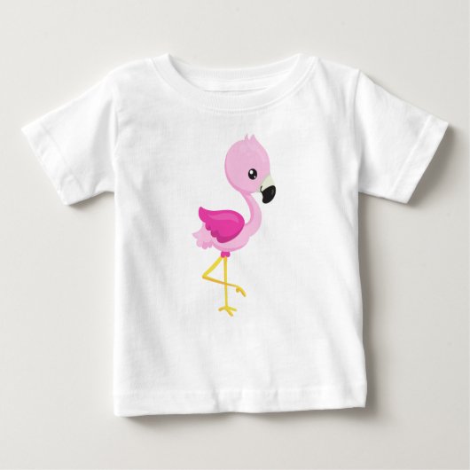 かわいいフラミンゴ、ベビーフラミンゴ、ピンクのフラミンゴ、鳥 ベビーTシャツ (正面)