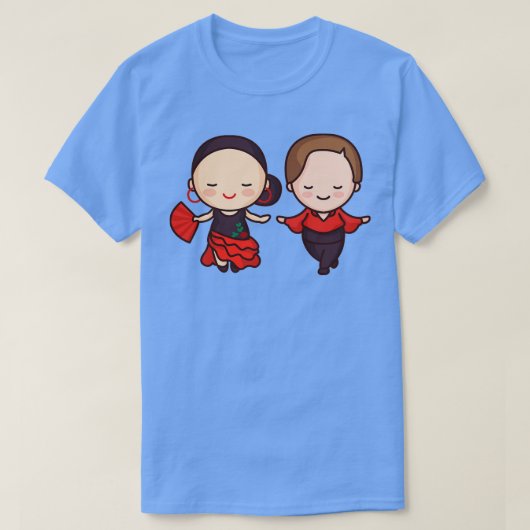 かわいいフラメンコダンサーカップルキャラクター Tシャツ (デザイン正面)