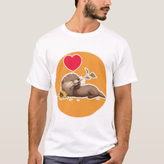 かわいいフラワーをかじるカワウソ Tシャツ