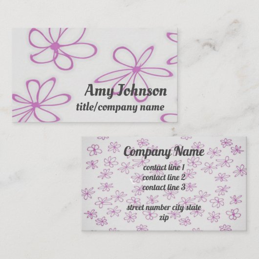かわいいフラワーアートパープルカスタム両面 名刺 (正面/裏面)