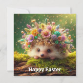 かわいいフラワークラウンヘッジホグイースターの願い シーズンカード (正面)