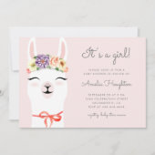 かわいいフラワークラウン&ラマガールベビーシャワー 招待状 (正面)