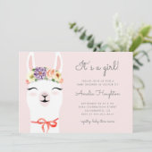 かわいいフラワークラウン&ラマガールベビーシャワー 招待状 (スタンド正面)