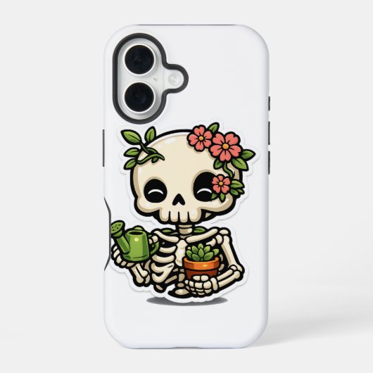 かわいいフラワースケルトンガーデナーステッカー iPhone 16ケース (裏面)