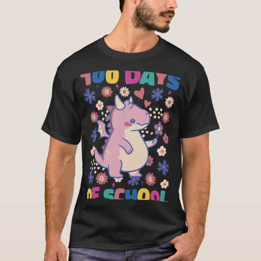 かわいいフラワードラゴン100日の学校先生と Tシャツ (正面)