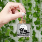 かわいいフラワーパワーのフクロウ及び名前をカスタムするKeychain キーホルダー (手)