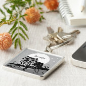 かわいいフラワーパワーのフクロウ及び名前をカスタムするKeychain キーホルダー (側面)