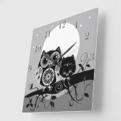 かわいいフラワーパワーフクロウカスタムズ&時計番号 スクエア壁時計 (傾斜)