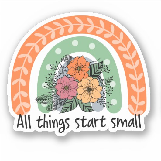 かわいいフラワーレインボー感動的引用文 シール (正面)