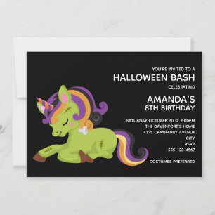 かわいいフランケンシュタインのユニコーン ハロウィン 誕生日 招待状