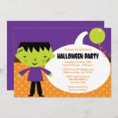 かわいいフランケンシュタインハロウィーンの衣装パーティー招待状 招待状 (正面/裏面)