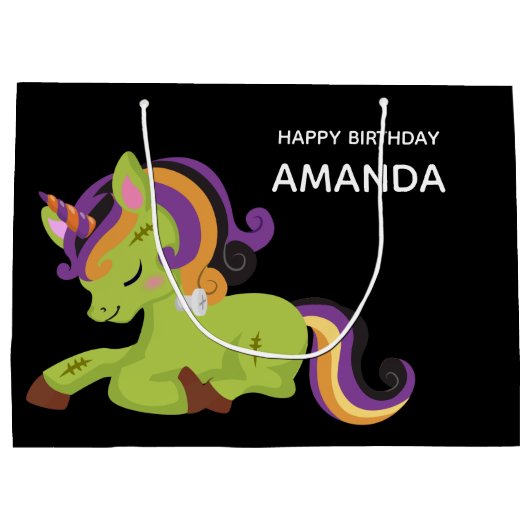 かわいいフランケンシュタインユニコーンハロウィン誕生日 ラージペーパーバッグ (裏面)