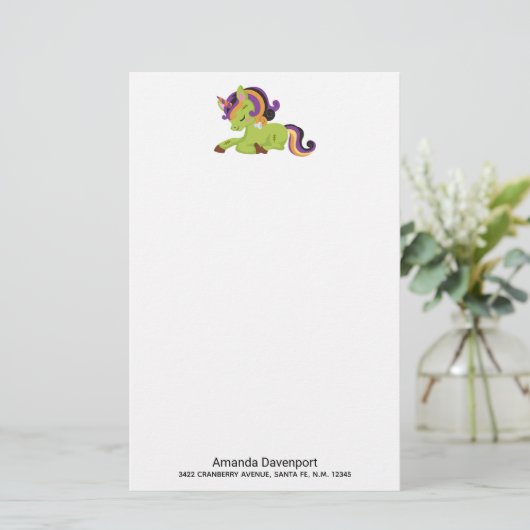 かわいいフランケンシュタインユニコーンハロウィーン 便箋 (スタンド正面)