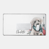 かわいいフランスのドッグ赤白青エッフェルタワーパリ デスクマット (キーボード&マウス)