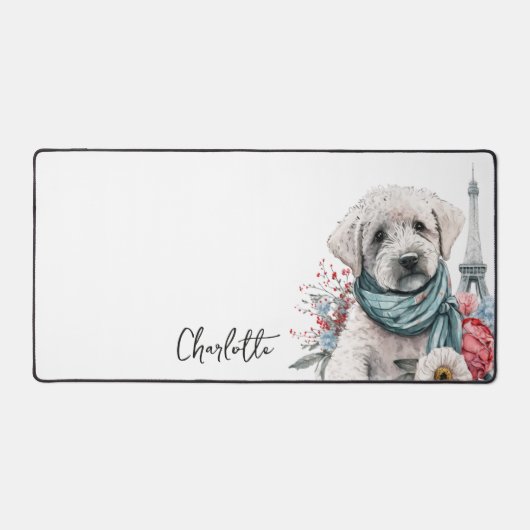かわいいフランスのドッグ赤白青エッフェルタワーパリ デスクマット (正面)