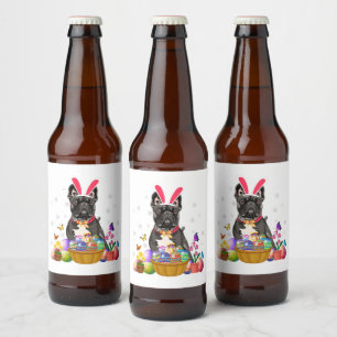 かわいいフランスのバニーブルドッグ復活祭エッグバスケット ビールラベル