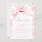 かわいいフランスのピンクボウフローラベビーガールシャワー サンキューカード (正面)