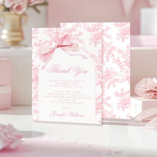 かわいいフランスのピンクボウフローラベビーガールシャワー サンキューカード
