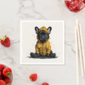 かわいいフランスのブルドッグがレインコートを着る スタンダードカクテルナプキン (インサイチュ)