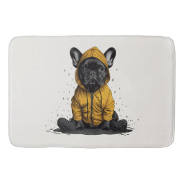 かわいいフランスのブルドッグがレインコートを着る バスマット